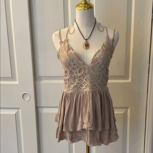 Lace Crochet Tan flowy layered top